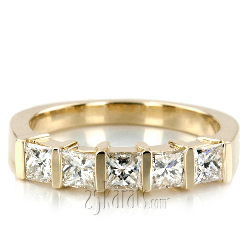 5 Stone Contemporary Bar Set Princess Cut Women Diamond  Ring (1 ct. tw.) - view 5