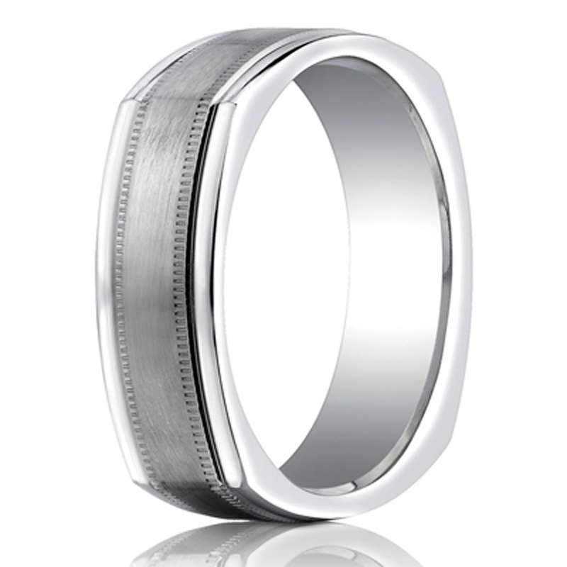 Benchmark 7mm Comfort-Fit Satin-Finished with Milgrain Four-Sided Carved Design Band - view 2