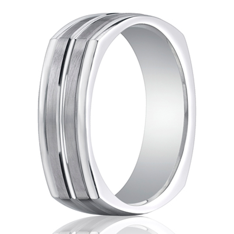 Benchmark 7mm Comfort-Fit Satin-Finished Center Cut Four-Sided Carved Design Band - view 2