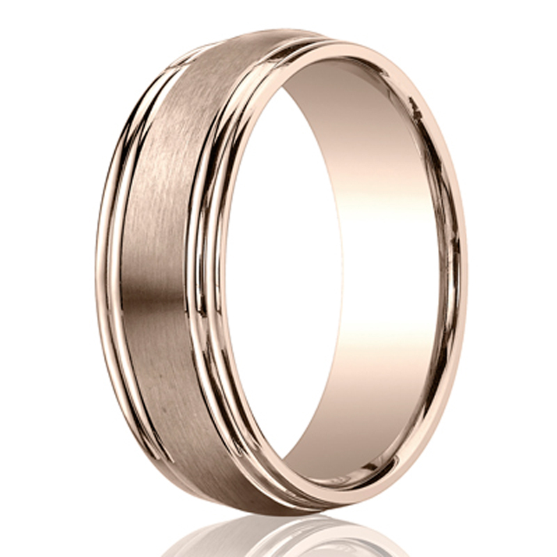 Benchmark 7.5mm Comfort-Fit Satin-Finished Double Round Edge Carved Design Band - view 5