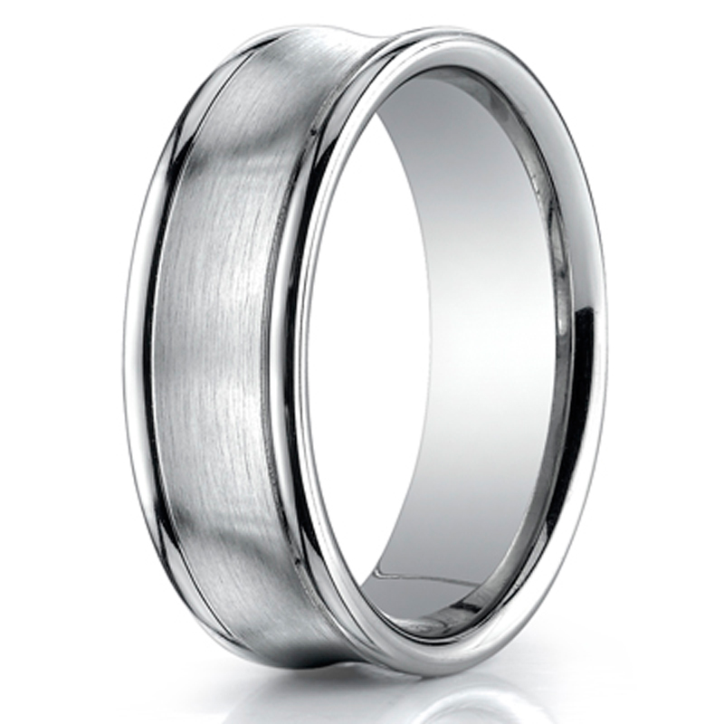 Benchmark 7.5mm Comfort-Fit Satin-Finished Concave Carved Design Band - view 2