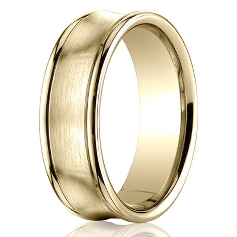 Benchmark 7.5mm Comfort-Fit Satin-Finished Concave Carved Design Band - view 4