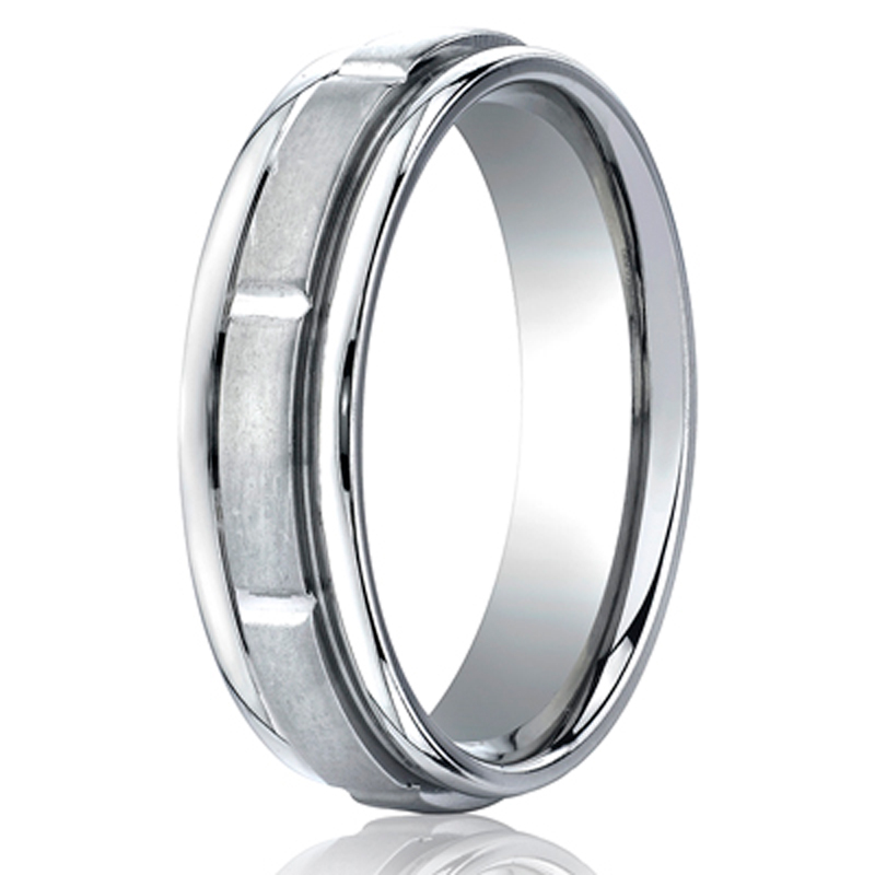 Benchmark 6mm Comfort-Fit Satin-Finished Round Edge Carved Design Band - view 2