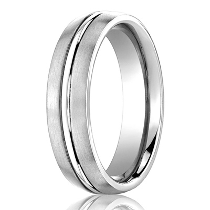 Benchmark 6mm Comfort-Fit Satin-Finished with High Polished Center Cut Carved Design Band - view 2