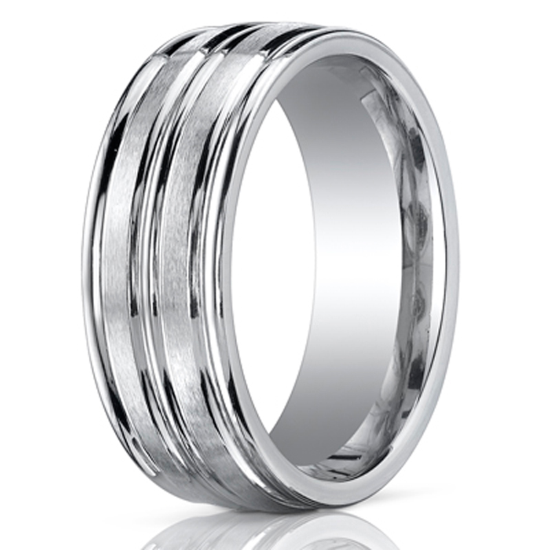 Benchmark 8mm Comfort-Fit Satin-Finished Round Edge Carved Design Band - view 2