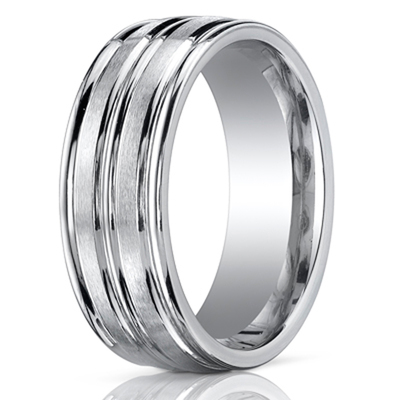 Benchmark 8mm Comfort-Fit Satin-Finished Round Edge Carved Design Band - view 2 of 4