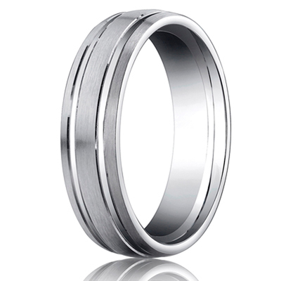 Benchmark 6mm Comfort-Fit Satin-Finished with Parallel Grooves Carved Design Band - view 2 of 4