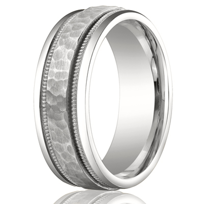 Benchmark 8mm Comfort-Fit Hammered-Finished Design Band - view 4