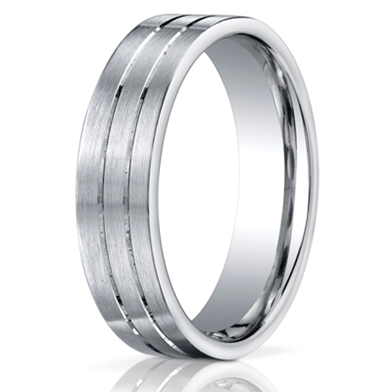 Benchmark 6mm Comfort-Fit Satin-Finished with Parallel Center Cuts Carved Design Band - view 4