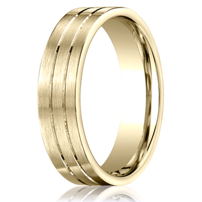 Benchmark 6mm Comfort-Fit Satin-Finished with Parallel Center Cuts Carved Design Band - view 1 of 6