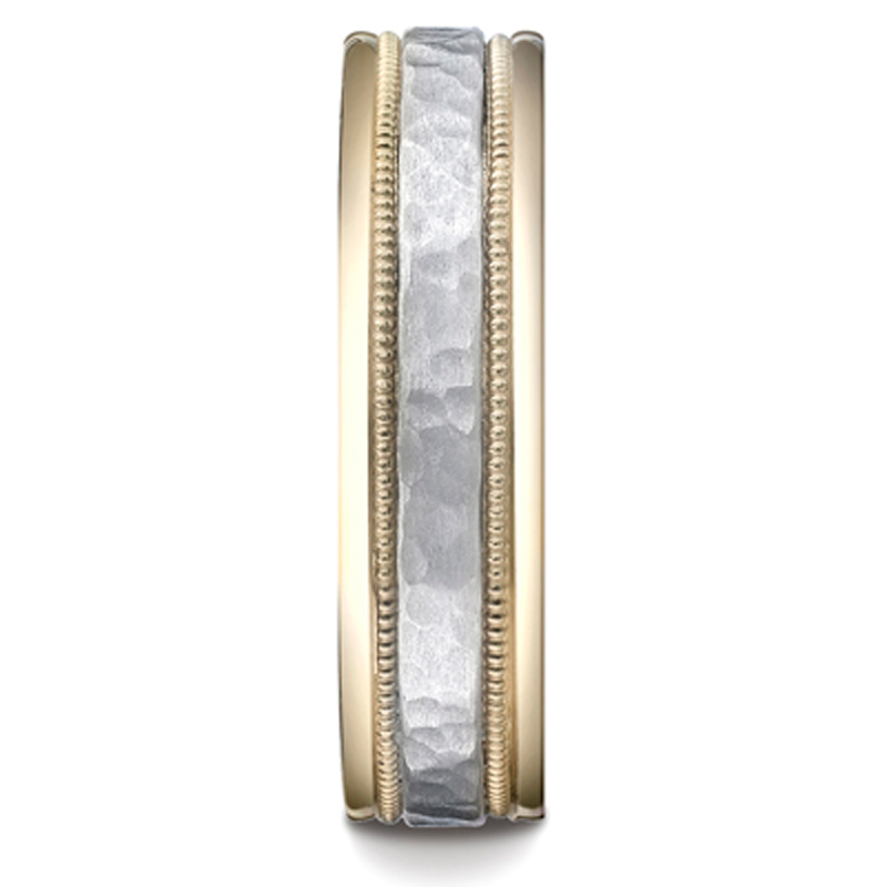 Benchmark Two-Toned 6mm Hammered Carved Design Band - view 2