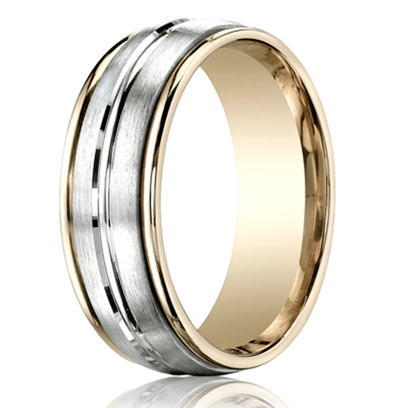 Benchmark Two-Toned 8mm High Polished Carved Band - CF158411 - 14K Gold