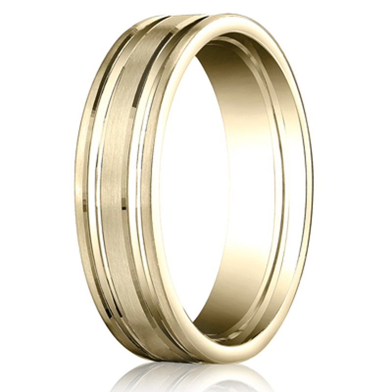 Benchmark 6mm Comfort-Fit Satin-Finished with Parallel Grooves Carved Design Band - view 3