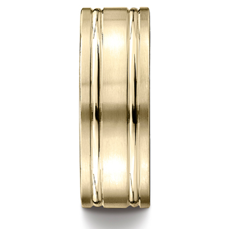 Benchmark 8mm Comfort-Fit Satin-Finished with Parallel Grooves Carved Design Band - view 4