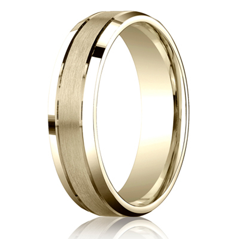 Benchmark 6mm Comfort-Fit Satin-Finished High Polished Beveled Edge Carved Design Band - view 3