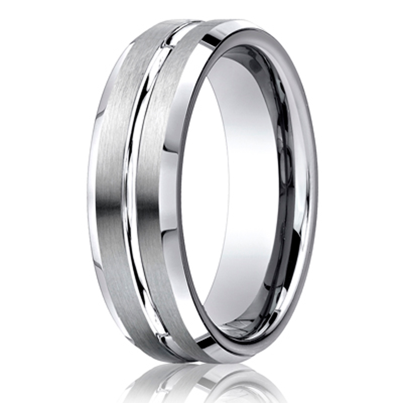 Benchmark 6mm Comfort-Fit Satin-Finished with High Polished Cut Carved Design Band - view 2