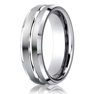 Benchmark 6mm Comfort-Fit Satin-Finished with High Polished Cut Carved Design Band - view 2 of 4