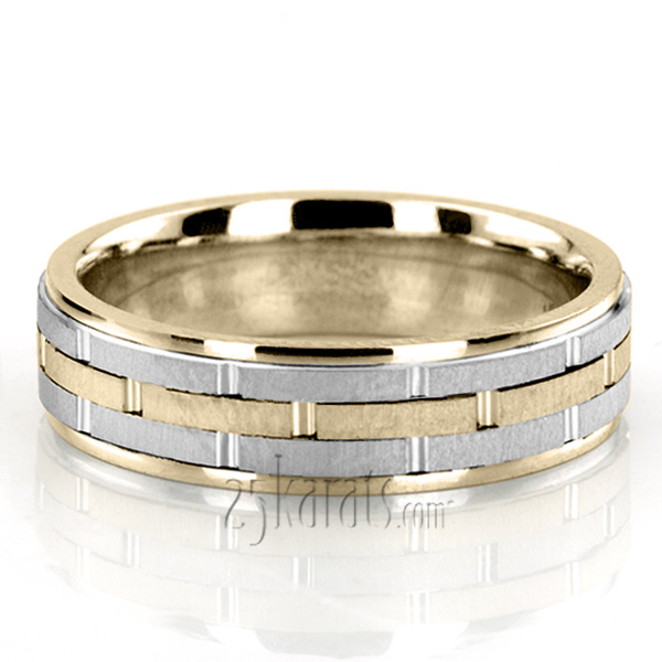 Grooved Two-Color Handcrafted Wedding Ring  - view 2