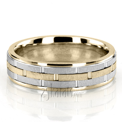 Grooved Two-Color Handcrafted Wedding Ring  - view 2 of 2