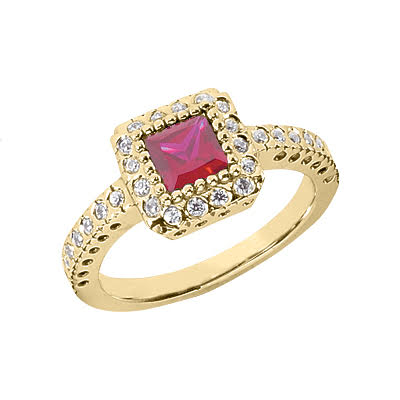 Princess Cut Pink Sapphire and Diamond Ring (0.30 ct.tw.) - view 3