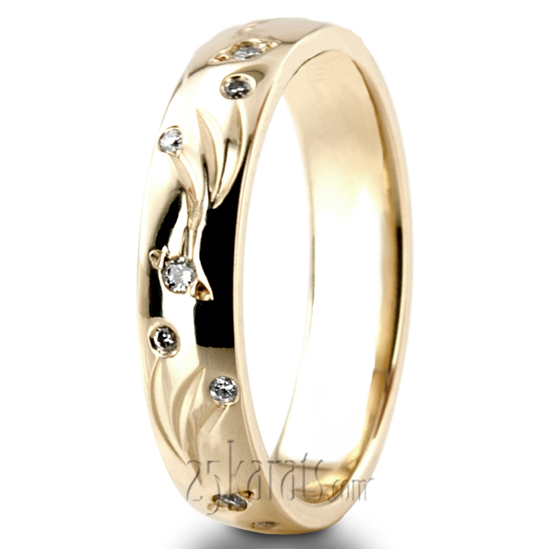 Leaf Carved Diamond Wedding Ring - view 2