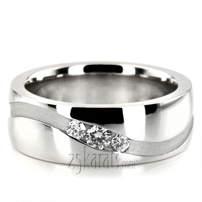 Curved Groove Diamond Wedding Band Set - view 2