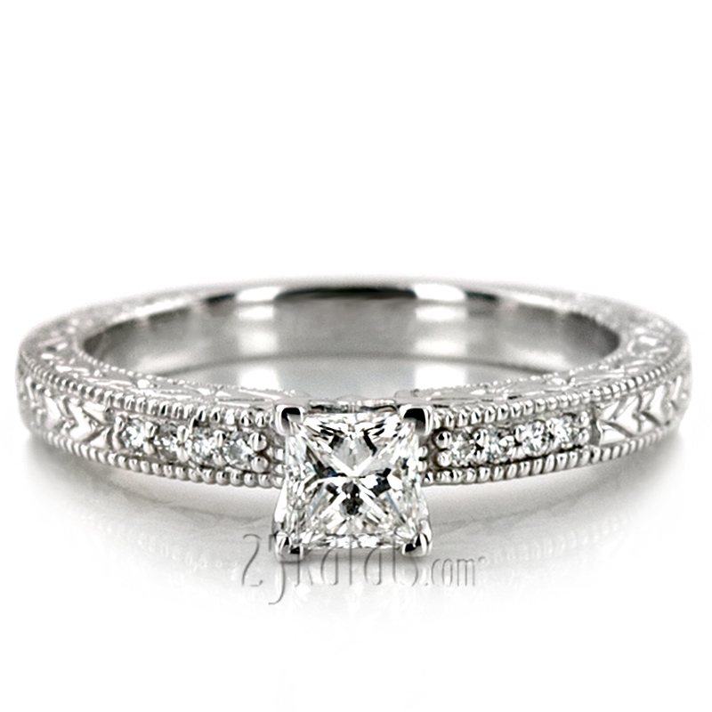 Pave Set Antique Diamond Bridal Ring (0.06 ct.tw.) - view 3