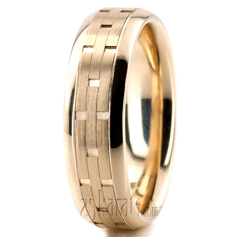 Stylish Grooved Fancy Carved Wedding Ring - view 5