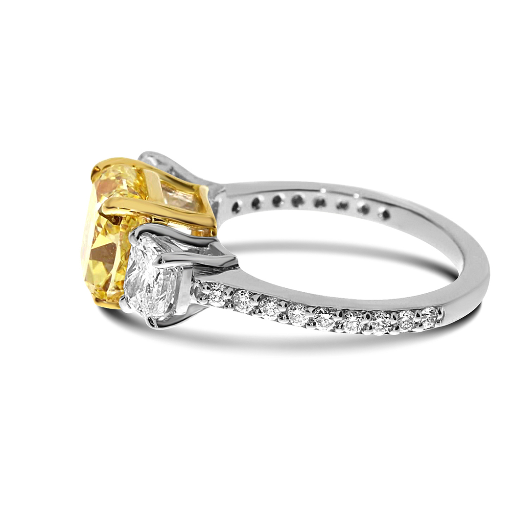 3.01 Cushion Shape Yellow Diamond Ring - view 2