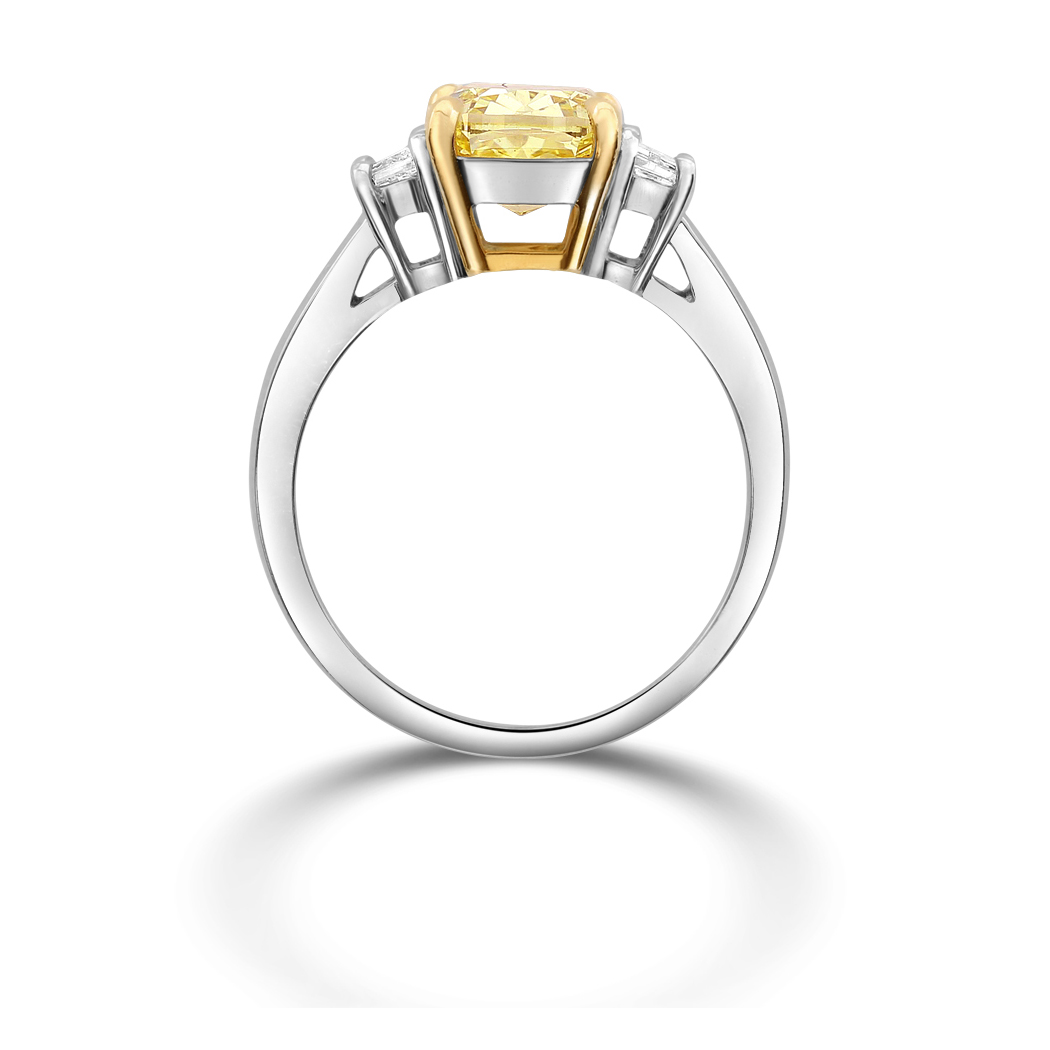 2.2 Cushion Shape Yellow Diamond Ring - view 2