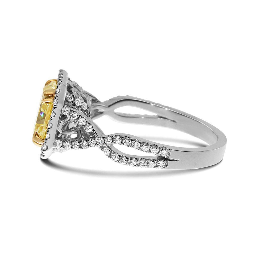 2.52 Cushion Shape Yellow Diamond Ring - view 2