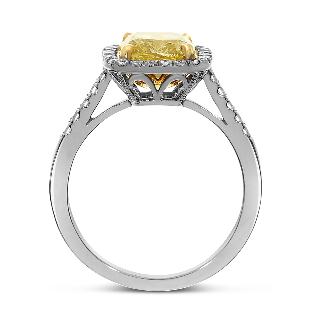 2.04 Cushion Shape Yellow Diamond Ring - view 2