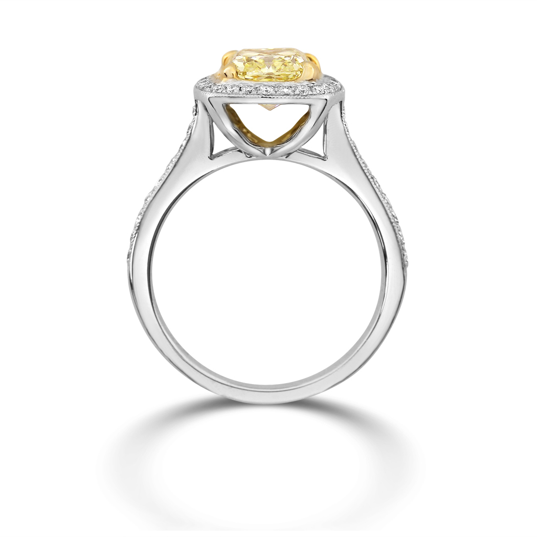 1.78 Cushion Shape Yellow Diamond Ring - view 2