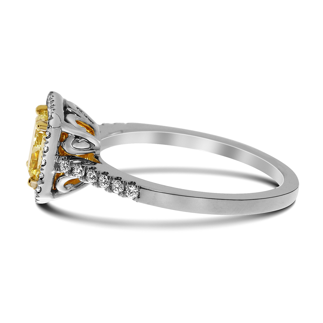 0.91 Radiant Shape Yellow Diamond Ring - view 2