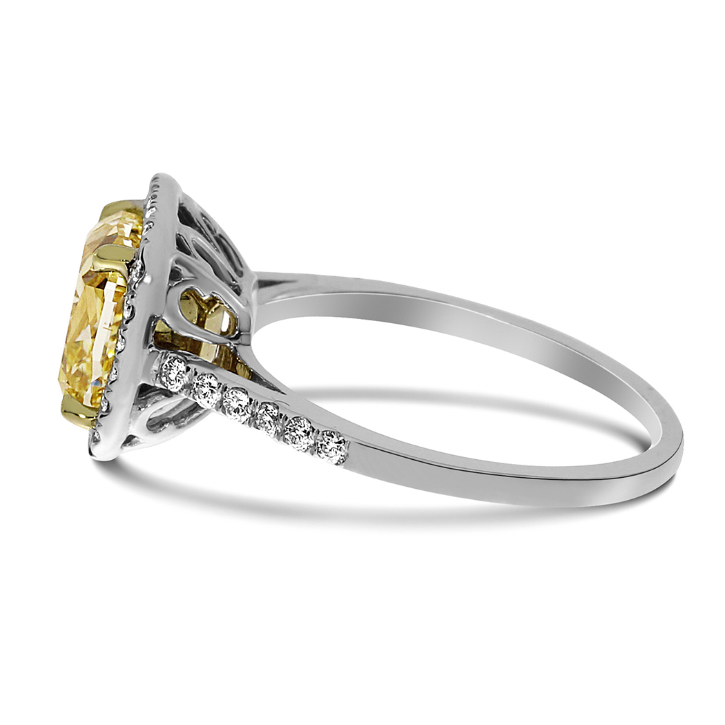 2.81 Cushion Shape Yellow Diamond Ring - view 2