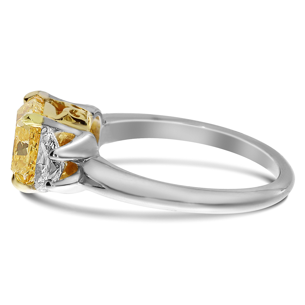 1.84 Cushion Shape Yellow Diamond Ring - view 2