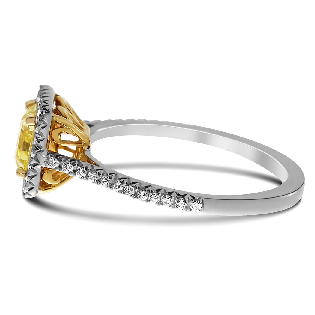 0.92 Radiant Shape Yellow Diamond Ring - view 2