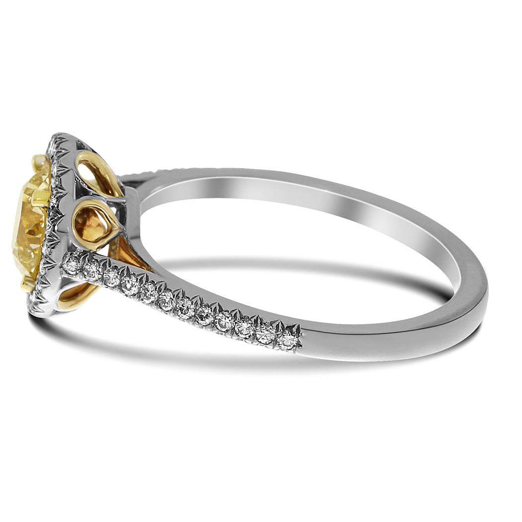 1.01 Round Shape Yellow Diamond Ring - view 2