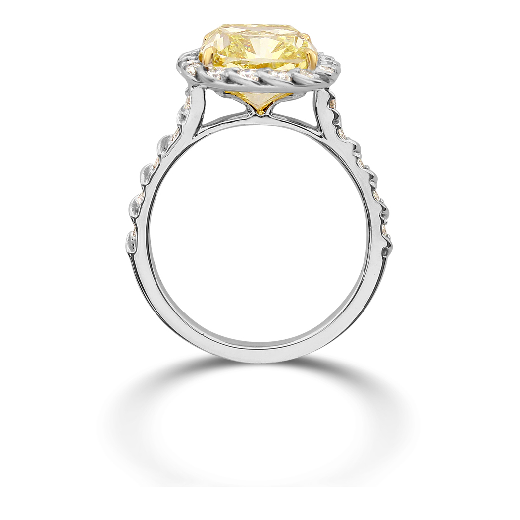 4.52 Cushion Shape Yellow Diamond Ring - view 2