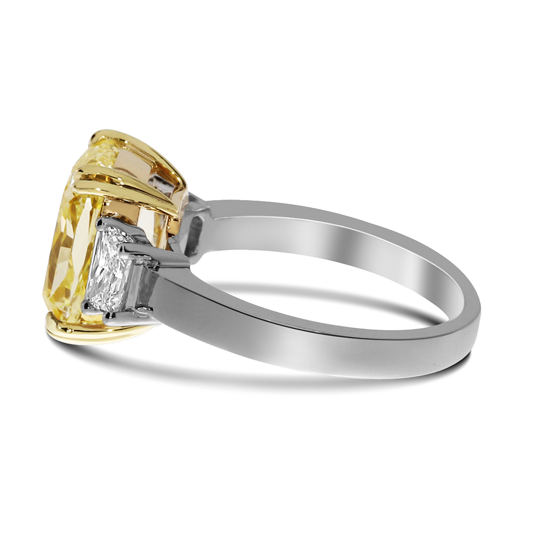 5.24 Cushion Shape Yellow Diamond Ring - view 2