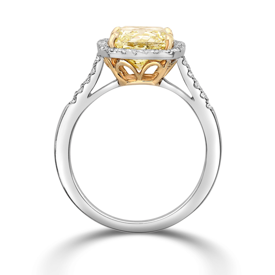 3.39 Cushion Shape Yellow Diamond Ring - view 2