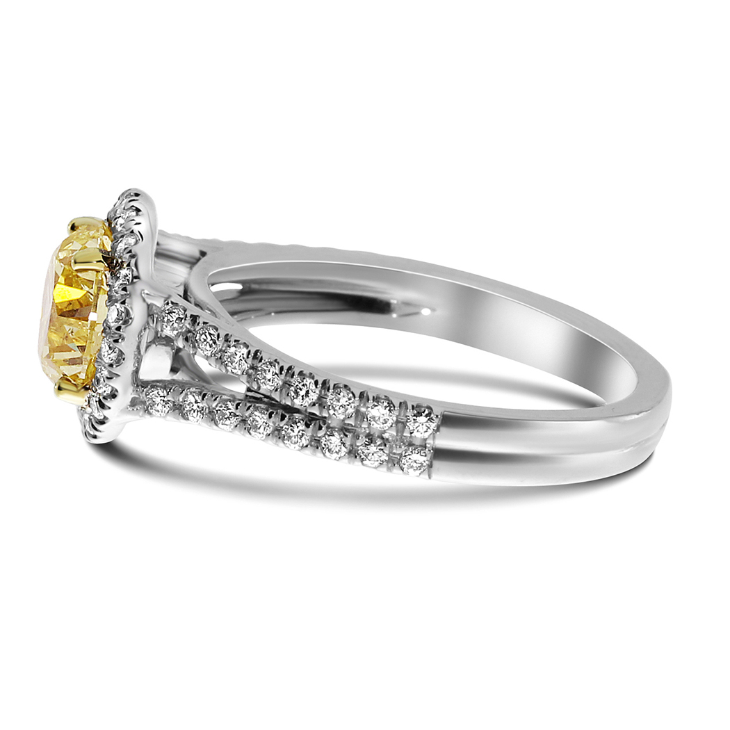 1.47 Round Shape Yellow Diamond Ring - view 2