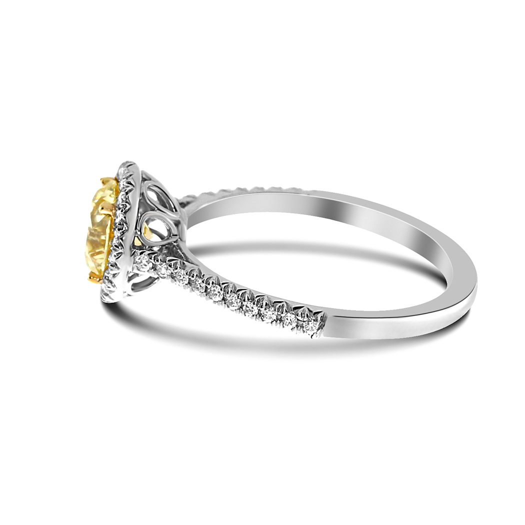 0.98 Round Shape Yellow Diamond Ring - view 2