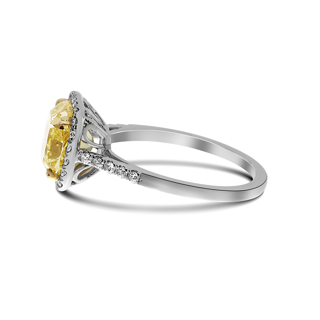 3.27 Cushion Shape Yellow Diamond Ring - view 2