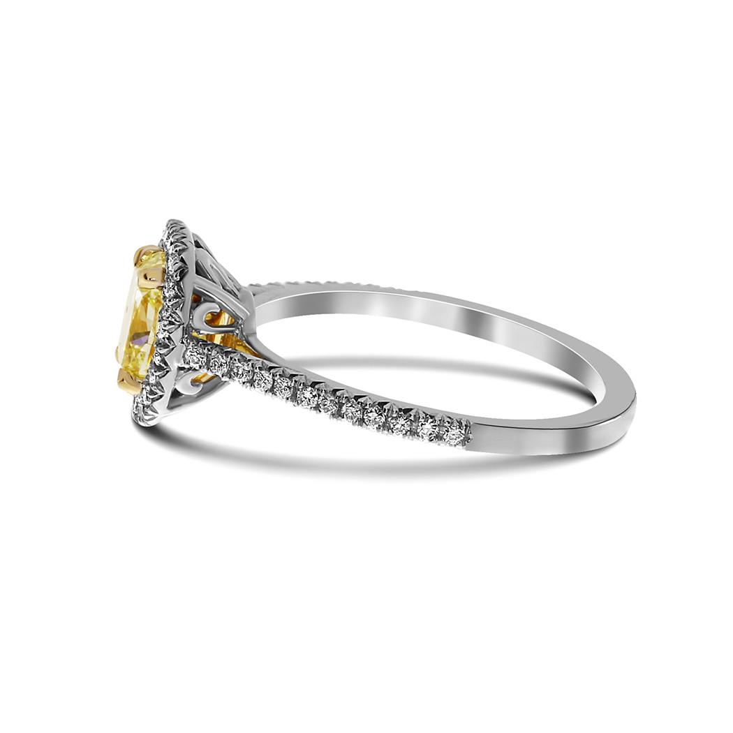 1.22 Cushion Shape Yellow Diamond Ring - view 2