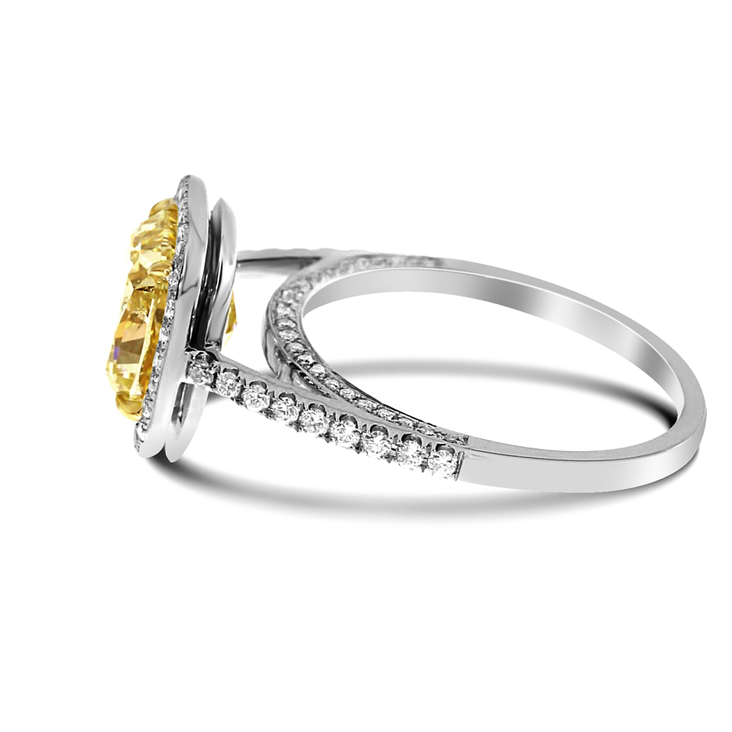 3.02 Cushion Shape Yellow Diamond Ring - view 2