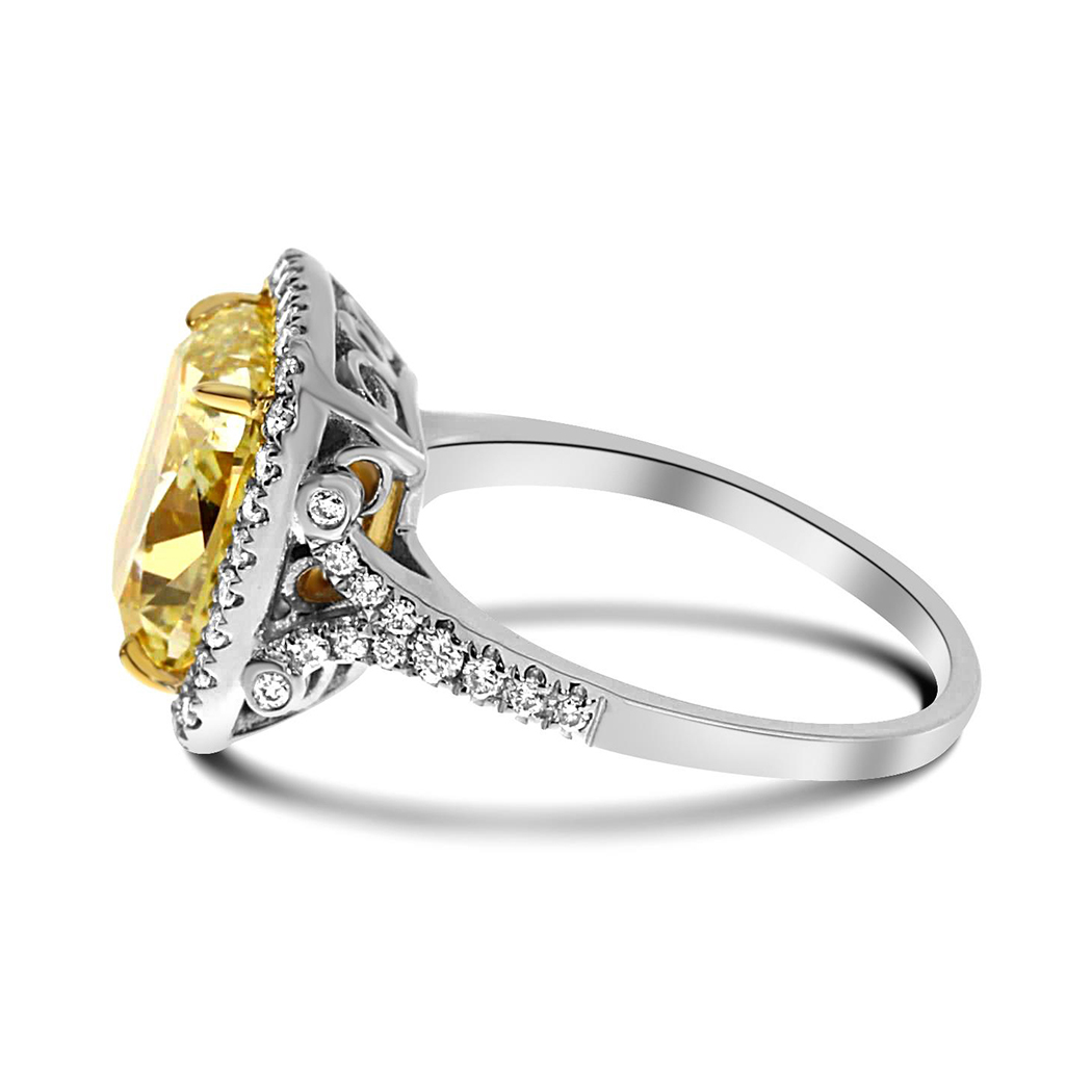 5.03 Cushion Shape Yellow Diamond Ring - view 2