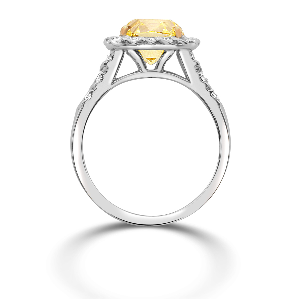 3.02 Radiant Shape Yellow Diamond Ring - view 2