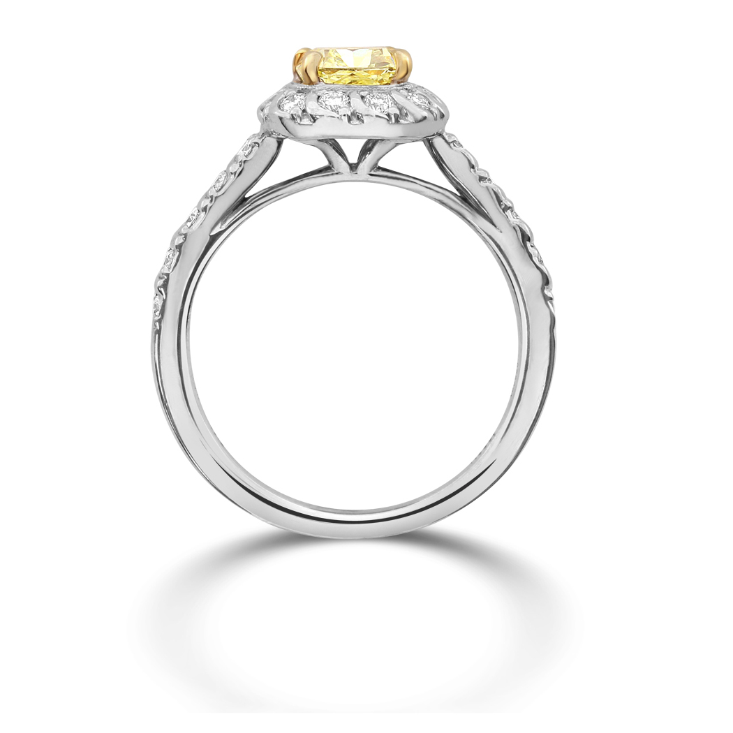 1.05 Cushion Shape Yellow Diamond Ring - view 2