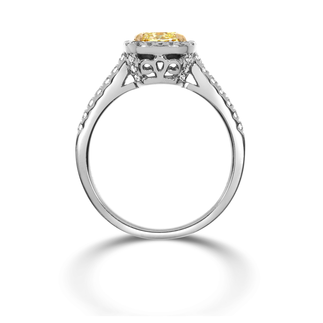 1.08 Cushion Shape Yellow Diamond Ring - view 2